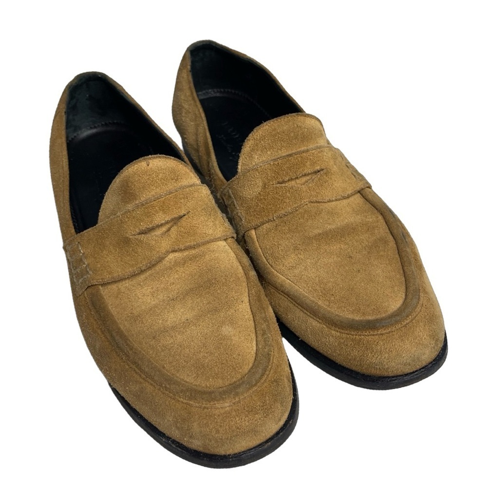 Burberry Oban suede camel color leather penny loafers with gold plate size 8
